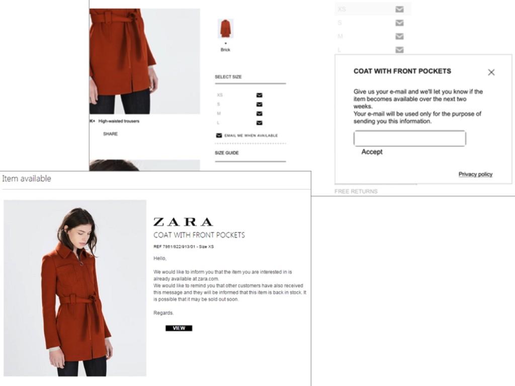 Zara back in stock notifications for ecommerce
